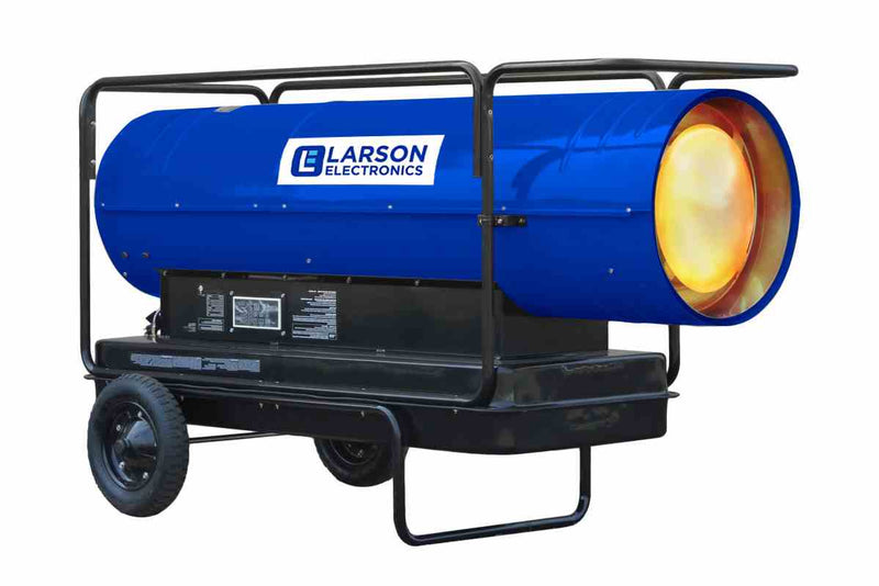 Larson Cart Mounted Forced Air Heater - 120V - Kerosene/Diesel - 3000 CFM, 600000 BTUs - 40 Gal Tank - Blue