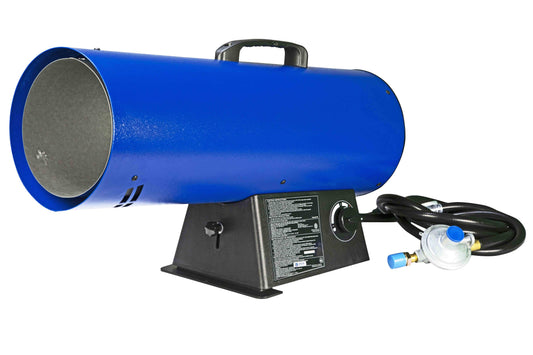 Larson Forced Air Heater - 120V - Natural Gas - 435 CFM, 150,000 BTUs - 10' Hose/Regulator - Blue