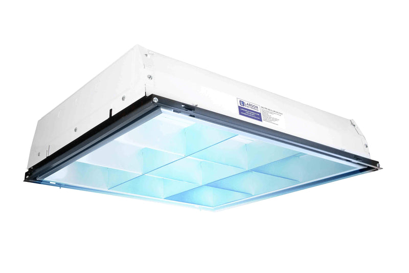 Larson 60W 2X2 Recessed Troffer Mount Germicidal UV-C Fixture - 120/277V AC - Holds (3) T8 Fluorescent Lamps (NOT Included) - Kills 99% of Viruses