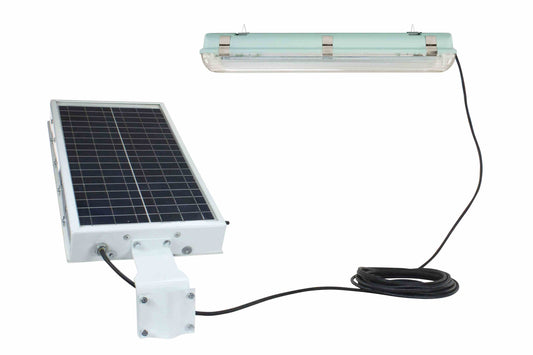 Larson 28W Solar Powered LED Light - 12V DC - Day/Night Sensor, Lithium-ion Battery - On/Off Switch - Vaporproof