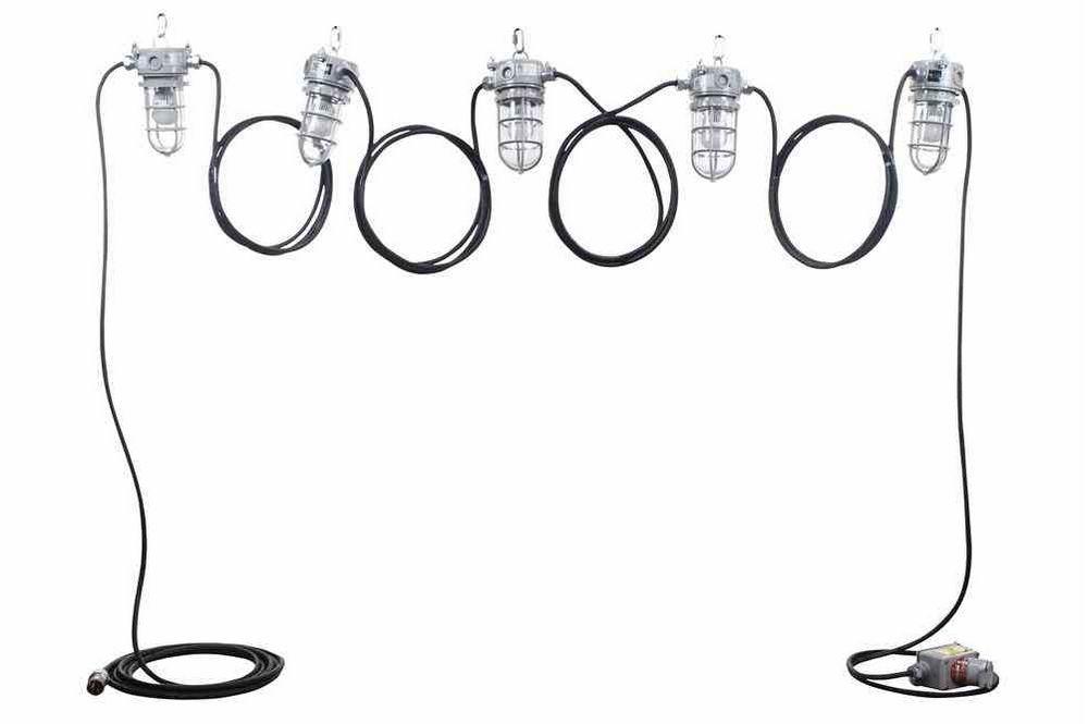 Hazardous Location LED String Lights - 5 Jelly Jar Lamps - Non Metallic - Chemical Resistant - CID2