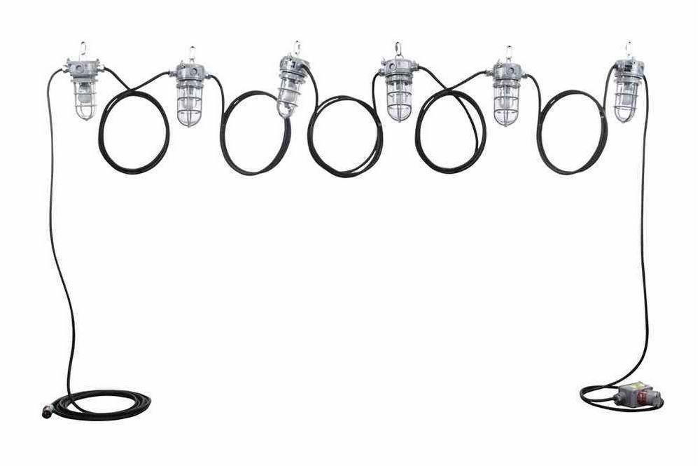Hazardous Location LED String Lights - 6 Jelly Jar Lamps - Non Metallic - Chemical Resistant - CID2