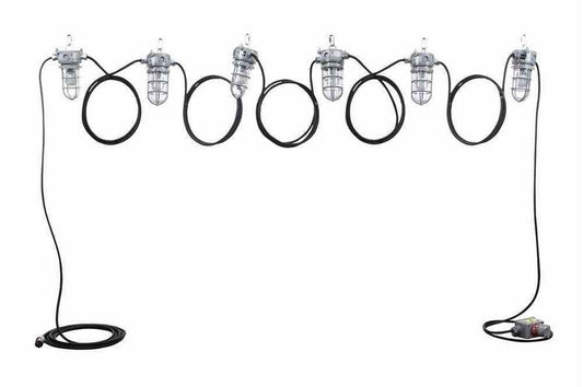 Hazardous Location LED String Lights - 6 Jelly Jar Lamps - Non Metallic - Chemical Resistant - CID2