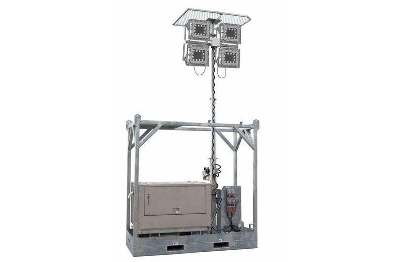 600 Watt C1D2 LED Skid Mount Galvanized Light Plant - 15' Mast - 11KW Diesel Generator