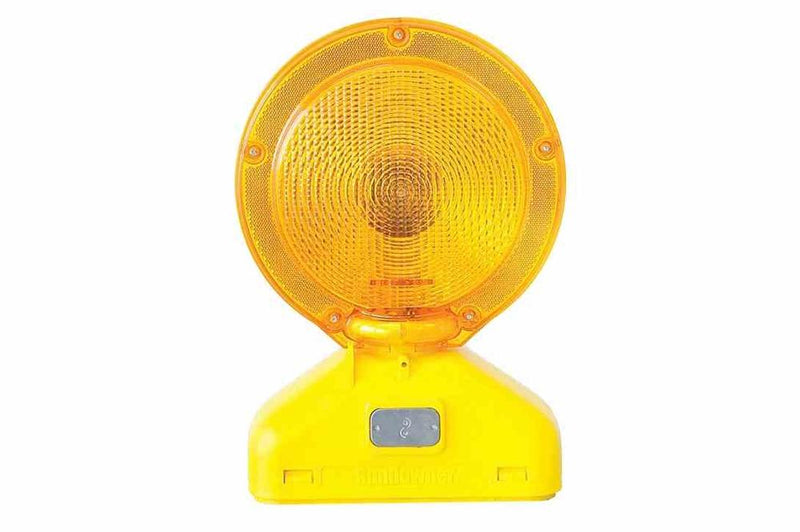 LED Barricade Warning Light - Type A Strobe, Amber - 60 Flashes/Min, (4) D-cell Batteries - Photocell