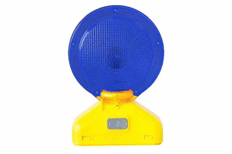 LED Barricade Warning Light - Type A Strobe, Blue - 60 Flashes/Min, (4) D-cell Batteries - Photocell