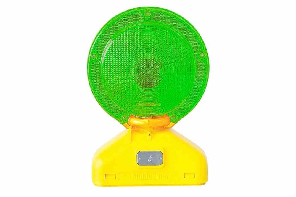 LED Barricade Warning Light - Type A Strobe, Green - 60 Flashes/Min, (4) D-cell Batteries - Photocell