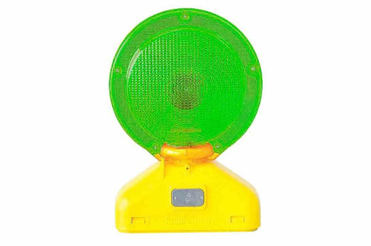LED Barricade Warning Light - Type A Strobe, Green - 60 Flashes/Min, (4) D-cell Batteries - Photocell