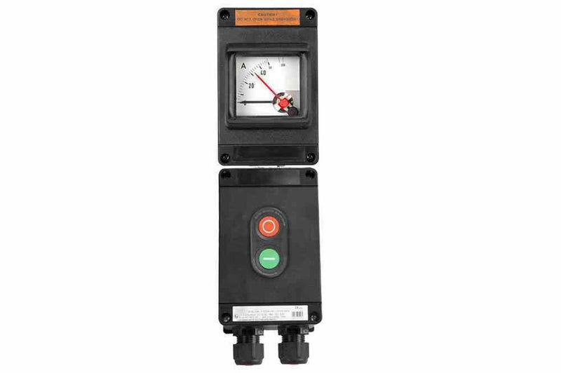 Flameproof Motor Control Station - 250V AC/110V DC - 100/1 Ammeter -Red/Green, Momentary - ATEX/IECEx