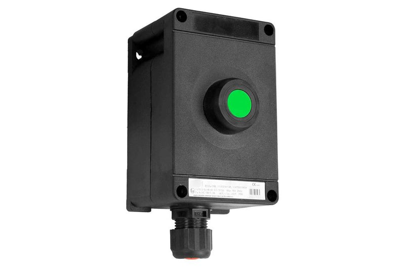 Explosion Proof Push Button, Green, Maintained, ATEX/IECEx, M20 Hub, (2) N/O & (2) N/C Contacts