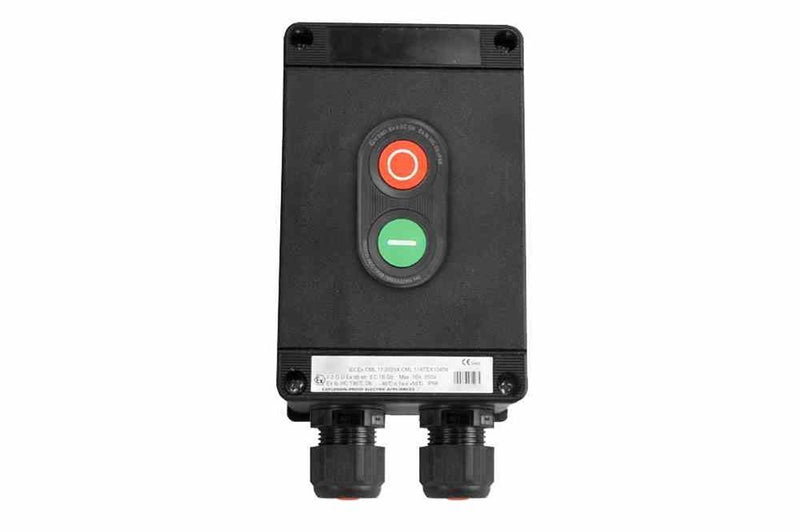 Flameproof Double Push Button - 250V AC/110V DC - Red/Green, Momentary - ATEX/IECEx Rated