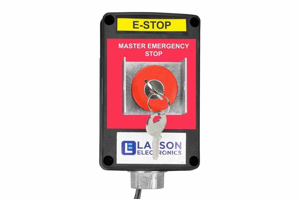 20A Non-Metallic Explosion Proof Emergency Stop Key Lock Switch w/ Lockout Device - Class I, II, III - Mushroom Head, Label/NEMA