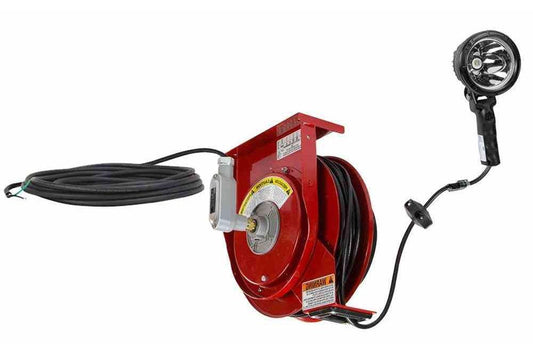 25W Handheld LED Spotlight - 12-32V DC - 1000' Spot Beam - 4.5" OD Light Head - 35' 12/3 Cord Reel