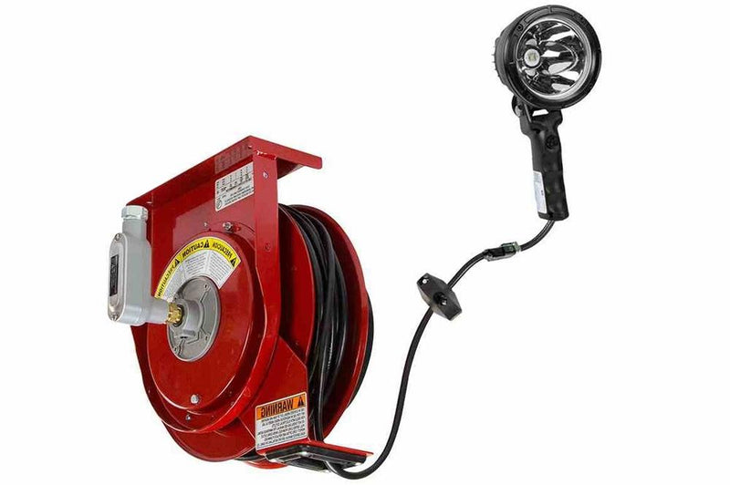 25W Handheld LED Spotlight w/ 50' 12/3 SOOW Cord Reel & Encapsulated Transformer/Disconnect - Hard Wired