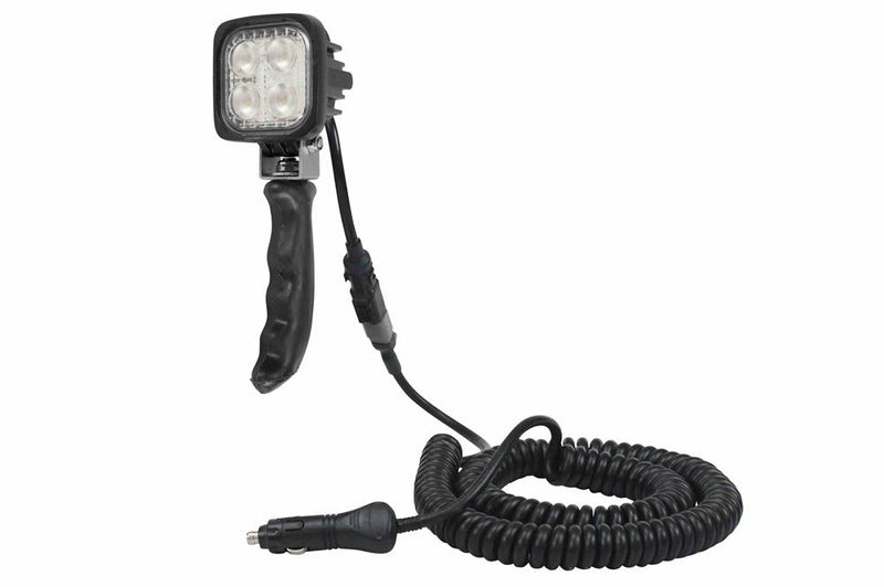 12W Handheld LED Work Light - 950 Lumens - 7" Polycarbonate Handle - 9-32V DC - IP69K Waterproof - 15A NATO Slave Plug