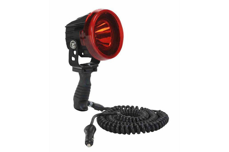 10 Watt LED Handheld Spotlight - 16' Coil Cord w/ Cigarette Plug - Red, Blue, Green, Amber Lens