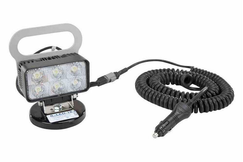 18 Watt LED Flood Light - Magnetic Base - 1400 Lumens - Six 3-Watt LEDs - 10-32 Volt DC - IP67 Water