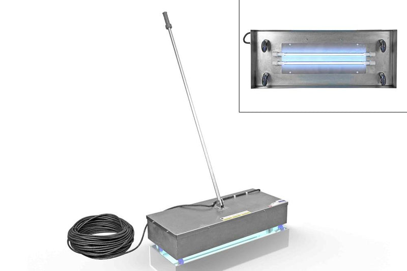 Rechargeable UV Sanitation Broom - (2) 24" UVC Lamps - 120V - (4) Swivel Casters, Detachable Handle - 1' Cord w/ Cord Cap