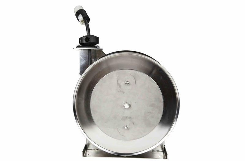 Stainless Steel Cord Reel w/ Receptacle - 115V, 15A - Medical Grade - 15 Feet - 304L SS