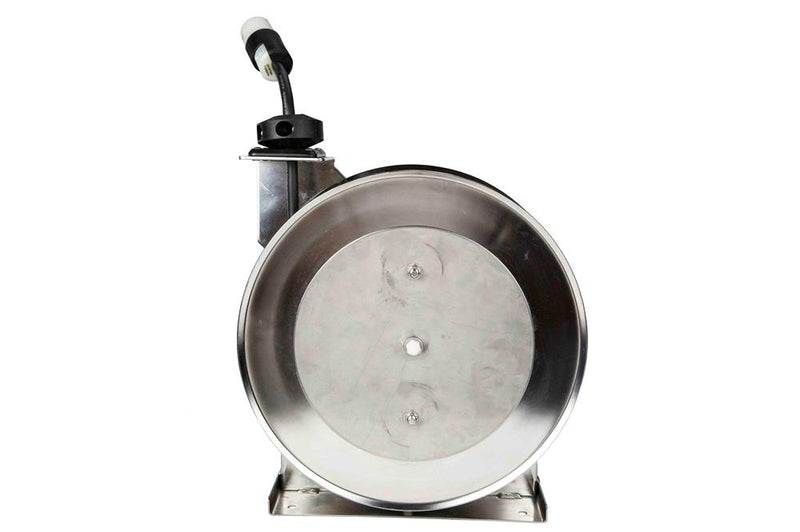 Stainless Steel Cord Reel w/ Receptacle - 115V, 25A - Medical Grade - 25 Feet - 304L SS