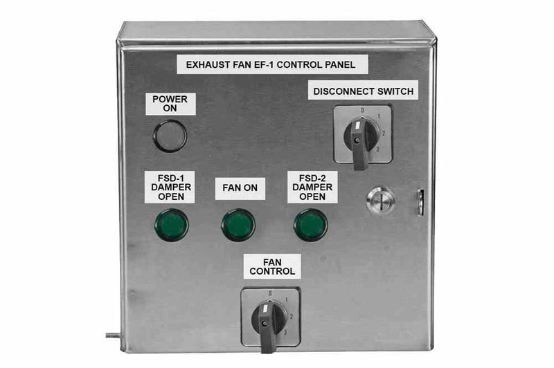 Industrial Control Station - (1) Disconnect Switch, (1) Fan Control Switch, (4) PLs, (2) 1P Circuit Breakers - Labels/EF