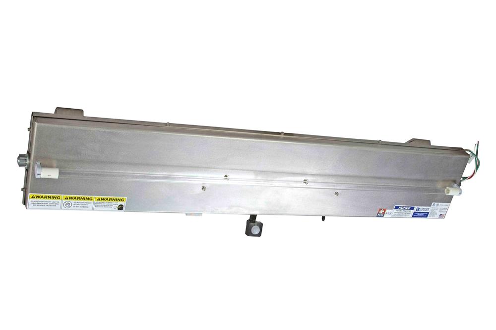 40W Industrial UVC Corner Mount Fluorescent Fixture - (1) 4' UV Lamp - Shatter Proof Bulbs - Surface Mount - Ideal for Elevator Use - Dual Motion Sensors