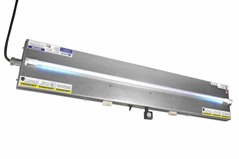 40W Industrial UVC Corner Mount Fluorescent Fixture - (1) 4' UV Lamp - Shatter Proof Bulbs - Surface Mount - Ideal for Elevator Use - 10' 16/3 SOOW w/ Cord Cap