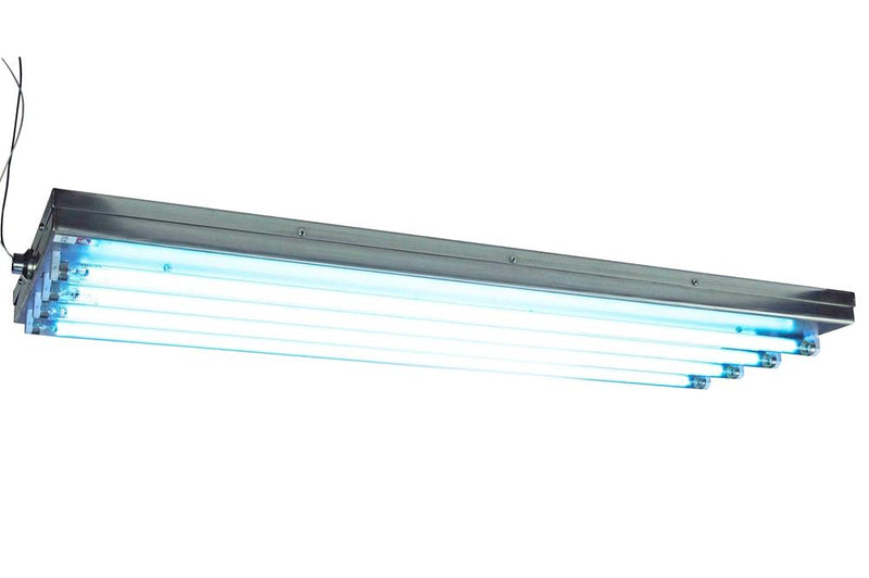 160W Industrial UVC Corner Mount Fluorescent Fixture - (4) 4' UV Lamps - Shatter Proof Bulbs - Surface Mount - Ideal for Elevator Use