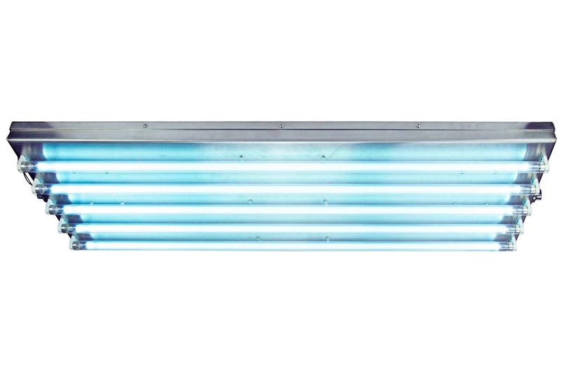 162.5W Industrial UVC Fluorescent Fixture - (5) 4' UV Lamps - Zinc Coated Hubs/Surface Mount