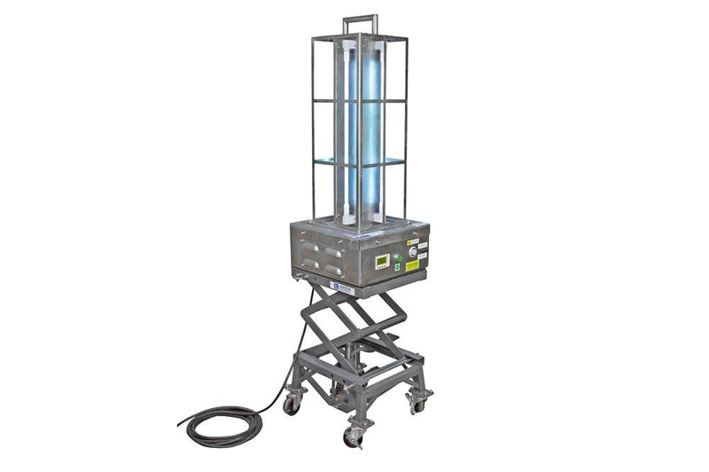 Industrial UV Sanitation Light on Scissor Lift Stand - Kills 99% of Viruses - 500 sq.ft. Area - (4) UVC Lamps - Digital Timer - 25' SOOW Cord