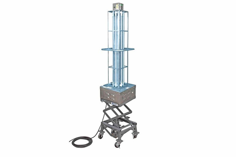 Industrial Portable UV Sanitation System on Scissor Lift Stand - Kills 99% of Viruses - 3500 sq. ft. Area - 304 Stainless Steel - 50' Cord