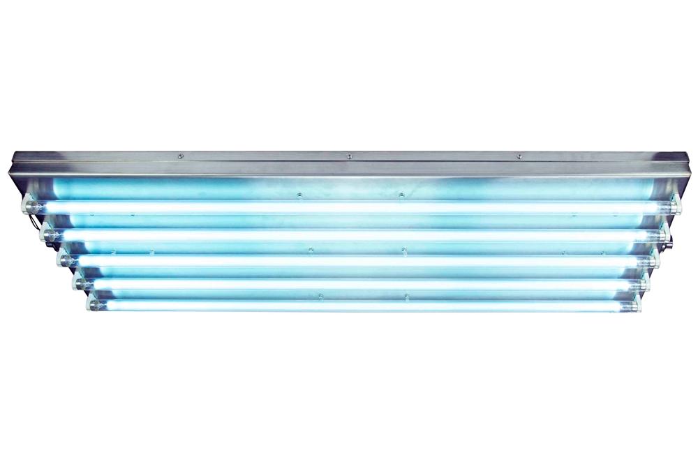 150W Industrial UVC Fluorescent Fixture - 304 SS - (5) 3' UV Lamps - Surface Mount - 6' Cord