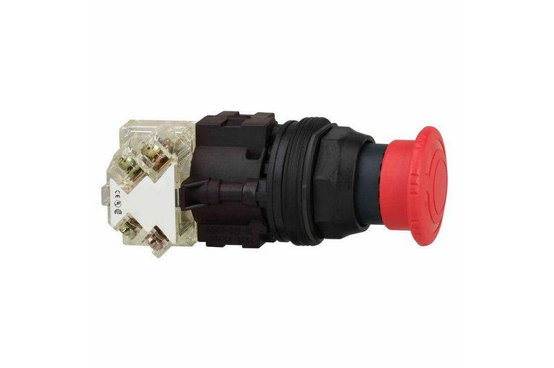 Emergency Push Button - 600V-rated, 10A Contact Blocks - 1NO/1NC - Red - Spring Return