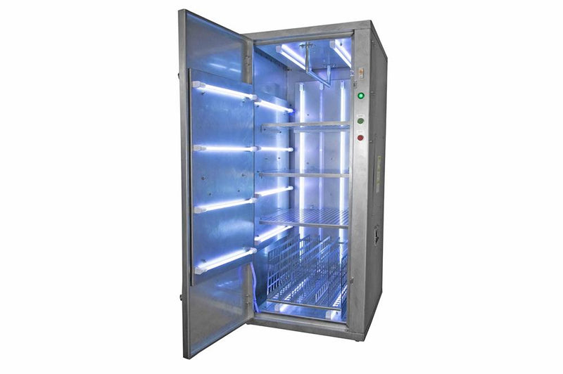 Mobile UV Disinfection Equipment Cabinet - 120V - (20) UVC Lamps, Timer - Removable Racks - 25' Cord