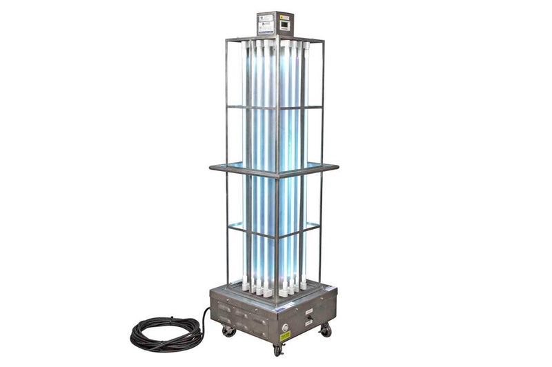 Industrial Portable UV Sanitation Cart - Kills 99% of Viruses - 12,800 sq. ft. Area - 304 Stainless Steel - 50' Cord - Shatterproof Bulbs