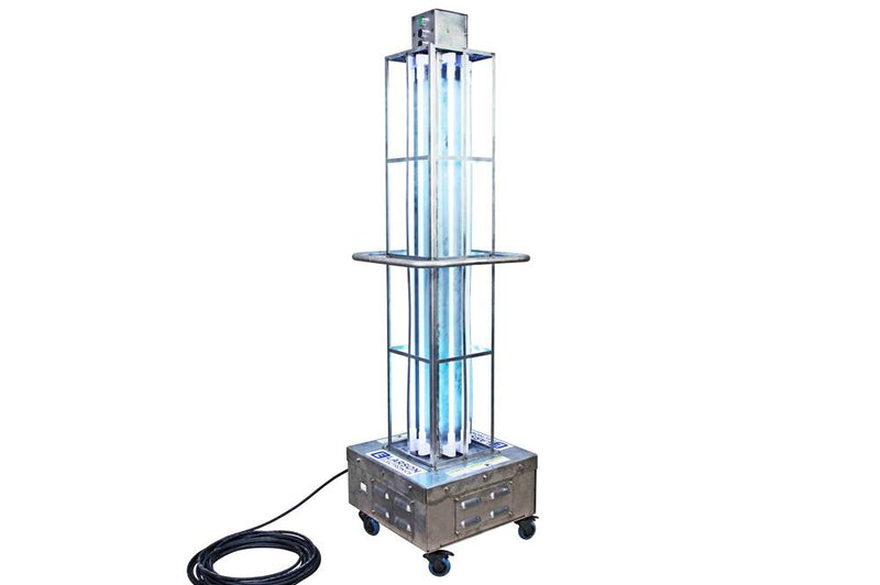 Industrial Portable UV Sanitation Cart - Kills 99% of Viruses - 8000 sq. ft. Area - Aluminum - Remote/50' Cord