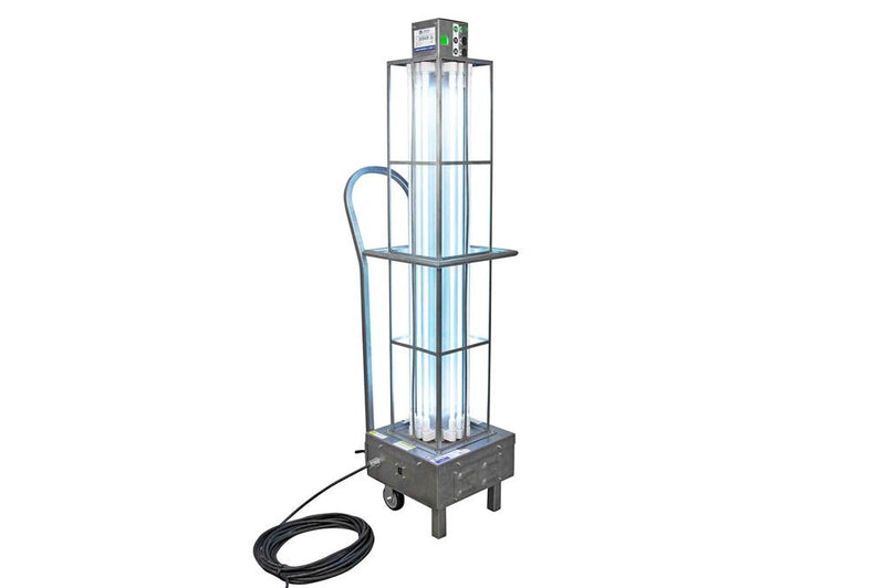 Industrial Portable UV Sanitation Cart - Kills 99% of Viruses - 8000 sq. ft. Area - 304 Stainless Steel - 50' Cord - Dolly Style Cart