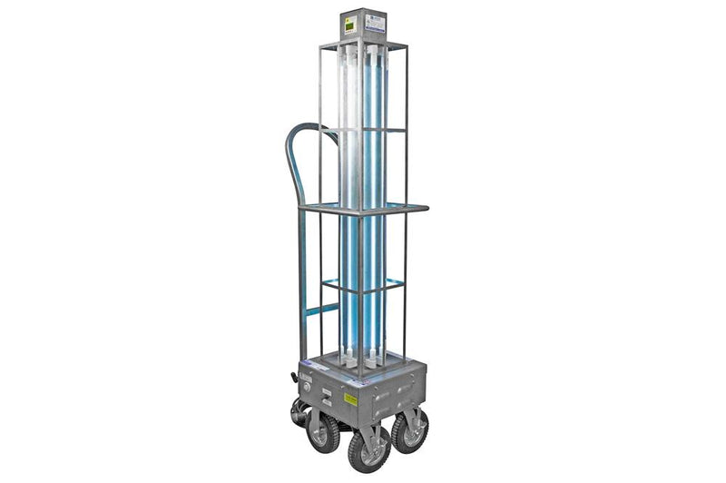 Industrial Portable UV Sanitation Cart - Kills 99% of Viruses - 3500 sq. ft. Area - 304 Stainless Steel - (4) 8" Run Flat Tires - 50' Cord