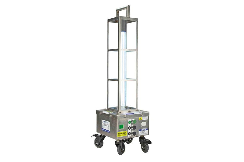 55W Battery-powered UV Sanitation Robot - Kills 99% of Viruses - 304 SS, Base w/ Support Legs - Charge Station