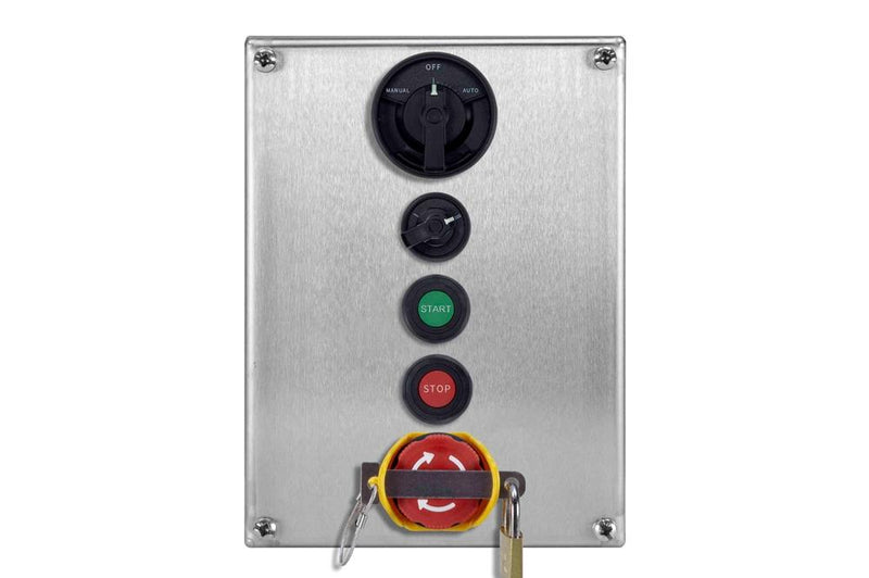 Weatherproof Control Station - (1) 3-Position Selector Switch - (1) 2-Position Selector Switch - (2) PBs, (1) Lockable E-Stop - 415V, 50Hz - IP66 - Stainless Steel
