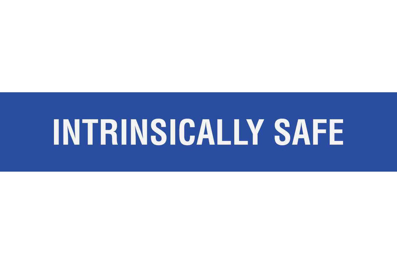 Larson Adhesive Equipment Label - INTRINSICALLY SAFE - White Text w/ Blue Background - 50MM x 80MM