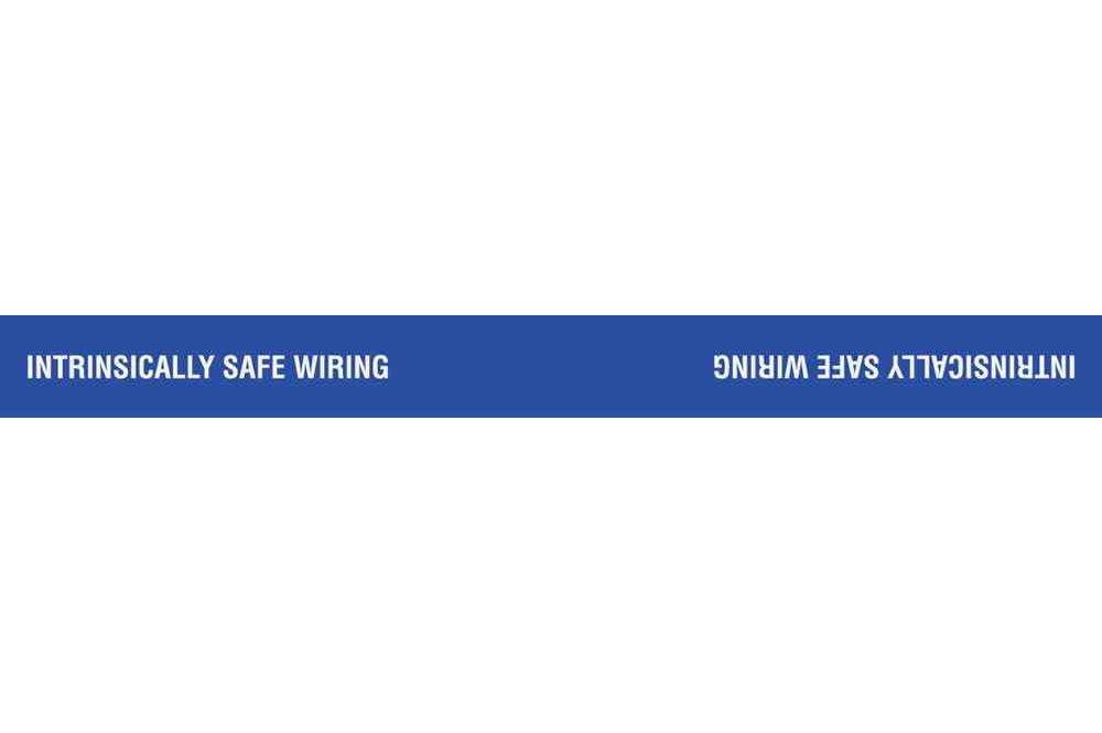 Adhesive Cable Wrap Label - INTRINSICALLY SAFE WIRING - White Text w/ Blue Background - 1"H x 8"L