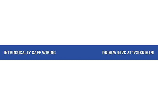 Adhesive Cable Wrap Label - INTRINSICALLY SAFE WIRING - White Text w/ Blue Background - 1"H x 8"L