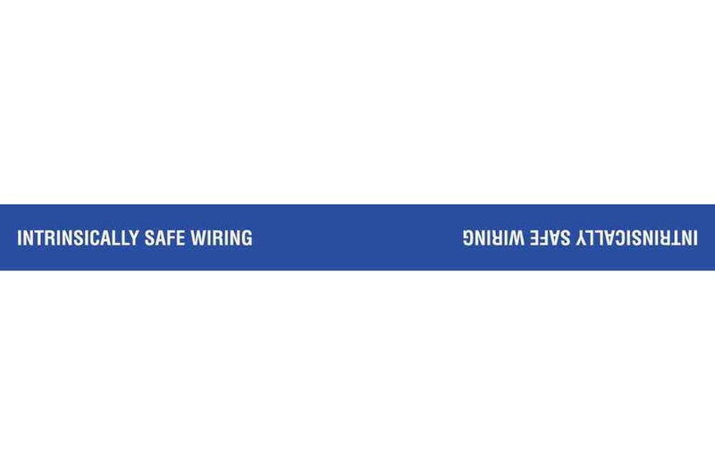 Adhesive Cable Wrap Label - INTRINSICALLY SAFE WIRING - White Text w/ Blue Background - 1"H x 8"L