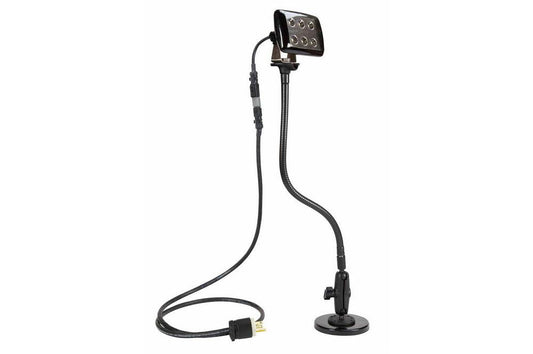 High Output LED Light Emitter on Double Ball Joint - Magnetic Base Goose-Neck Arm - 120-240V 12-24V