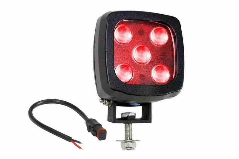 Red Type E Forklift LED Warning Spotlight - 25W 2250 Lumen - 9-60V DC - Red Pedestrian Safety Light - IP67