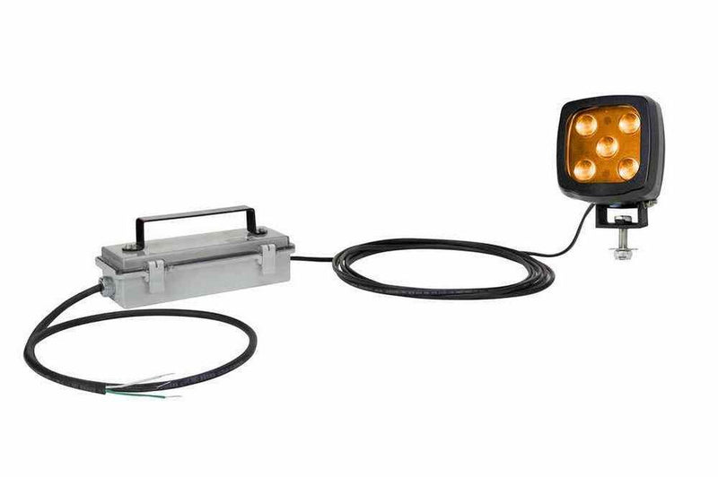 25W Amber LED Warning Spotlight - 2250 Lumens - 120-240V AC - Amber Strobing Safety Light - IP67