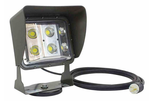 Magnetic Mount 60 Watt Low Profile LED Flood Light - Glare Shield - 50' Cord - 120-277V AC