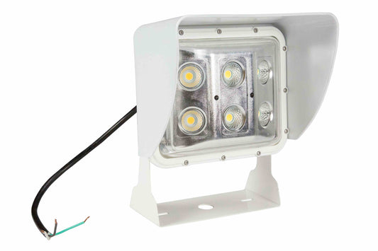 Larson 60 Watt Low Profile LED Wall Pack Light with Glare Shield - Wide Flood Beam - White Housing