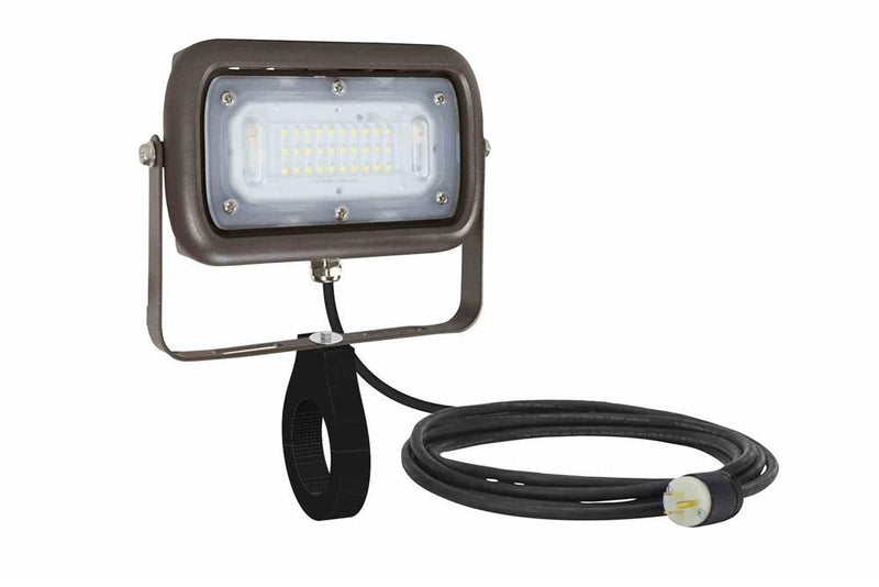 15W LED Flood Light - 120-277V AC - Bar Clamp/Trunnion Mount - 5' SOOW Cord w/ Cord Cap - IP66